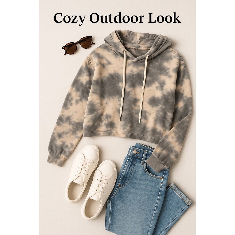 Elodie Tie Dye Cropped Hoodie Oversized Cozy Loungewear Pullover Size Small